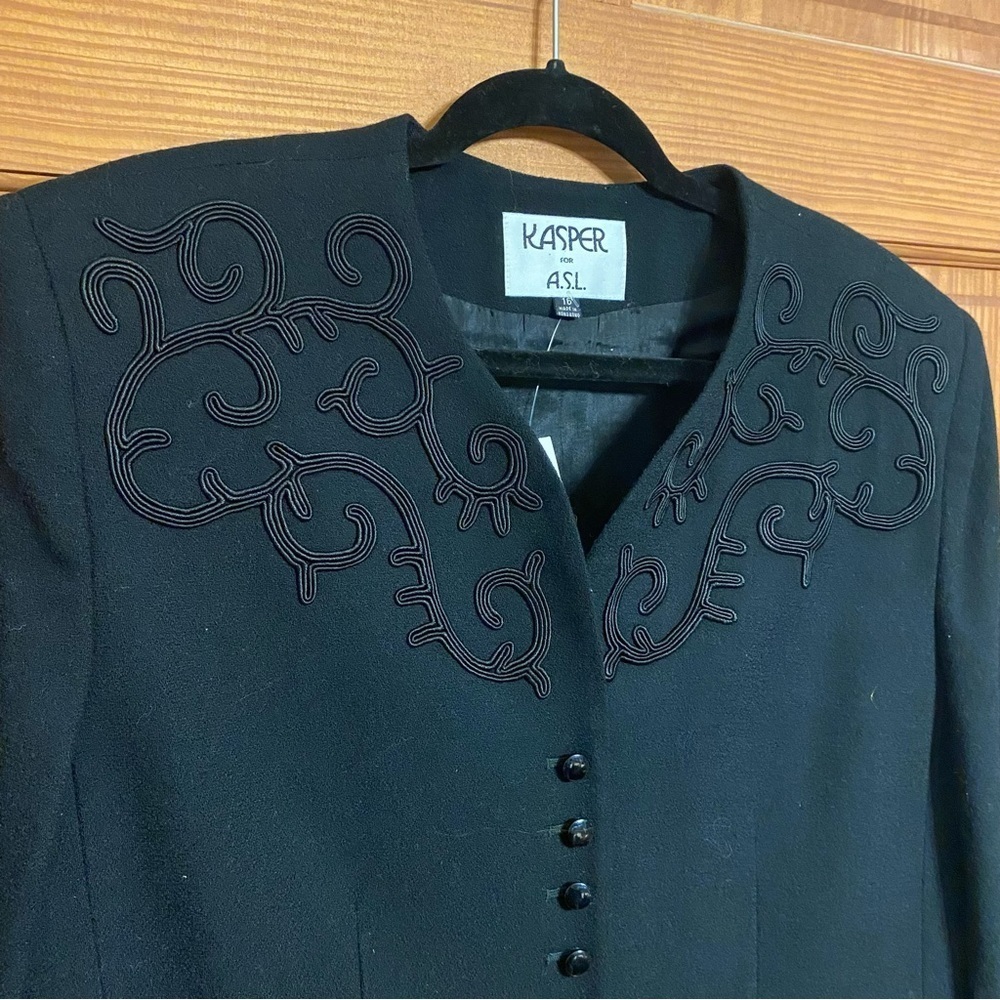 Kasper Embellished 100% Wool Zip Up Snap Button Detail Blazer Work Coat